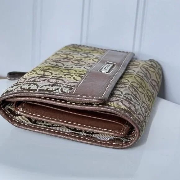 RARE Fossil Wallet Trifold Canvas Monogram Brown Leather Vintage Beautiful - Picture 9 of 11